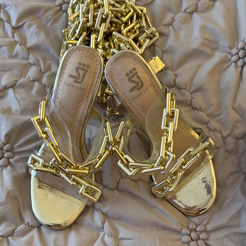 Shane Justin Gold Chain Heels for Women